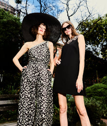 CRYSTAL FLORAL NECK SHIFT DRESS BLACK