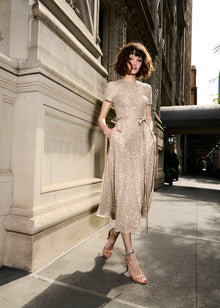 TRANSLUCENT ENCRUSTED SEQUIN DRESS SUNTAN