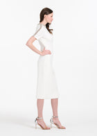 STRETCH CREPE MOCKNECK MIDI WITH CRYSTALS IVORY