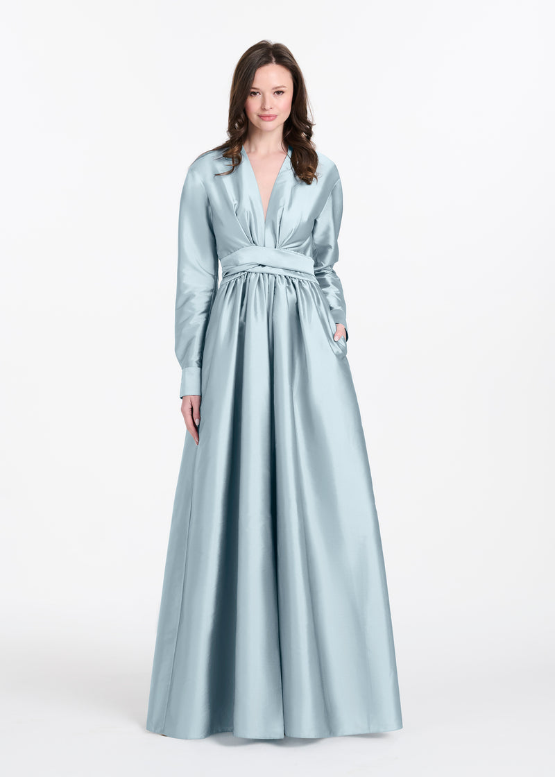 TAFFETA WRAP GOWN LIGHT BLUE