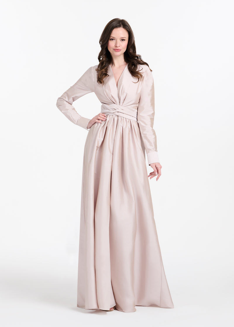 TAFFETA WRAP GOWN OYSTER