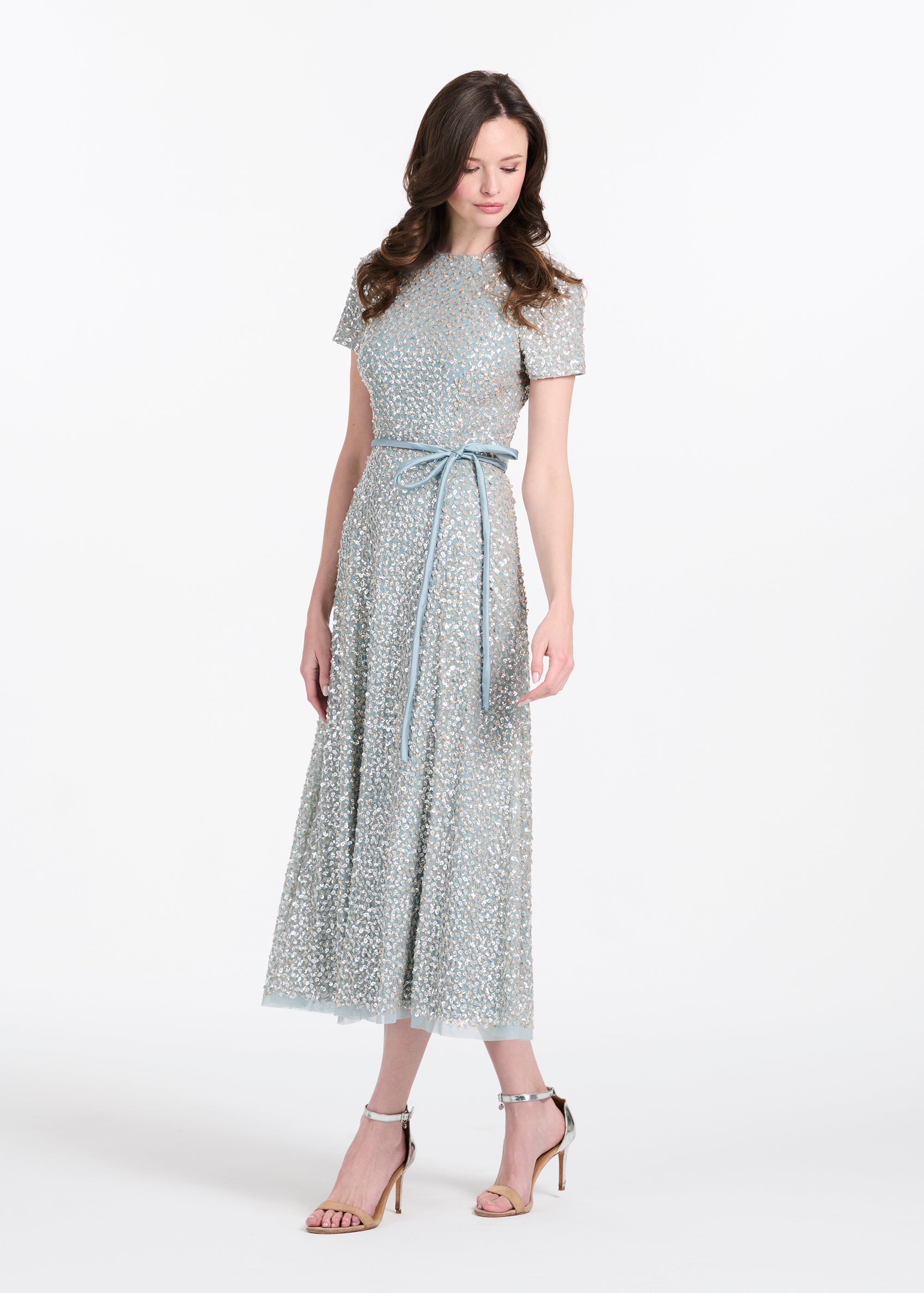 TRANSLUCENT ENCRUSTED SEQUIN DRESS LIGHT BLUE