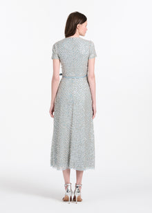 TRANSLUCENT ENCRUSTED SEQUIN DRESS LIGHT BLUE