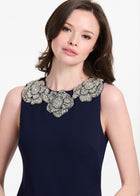 CRYSTAL FLORAL NECK GOWN NAVY