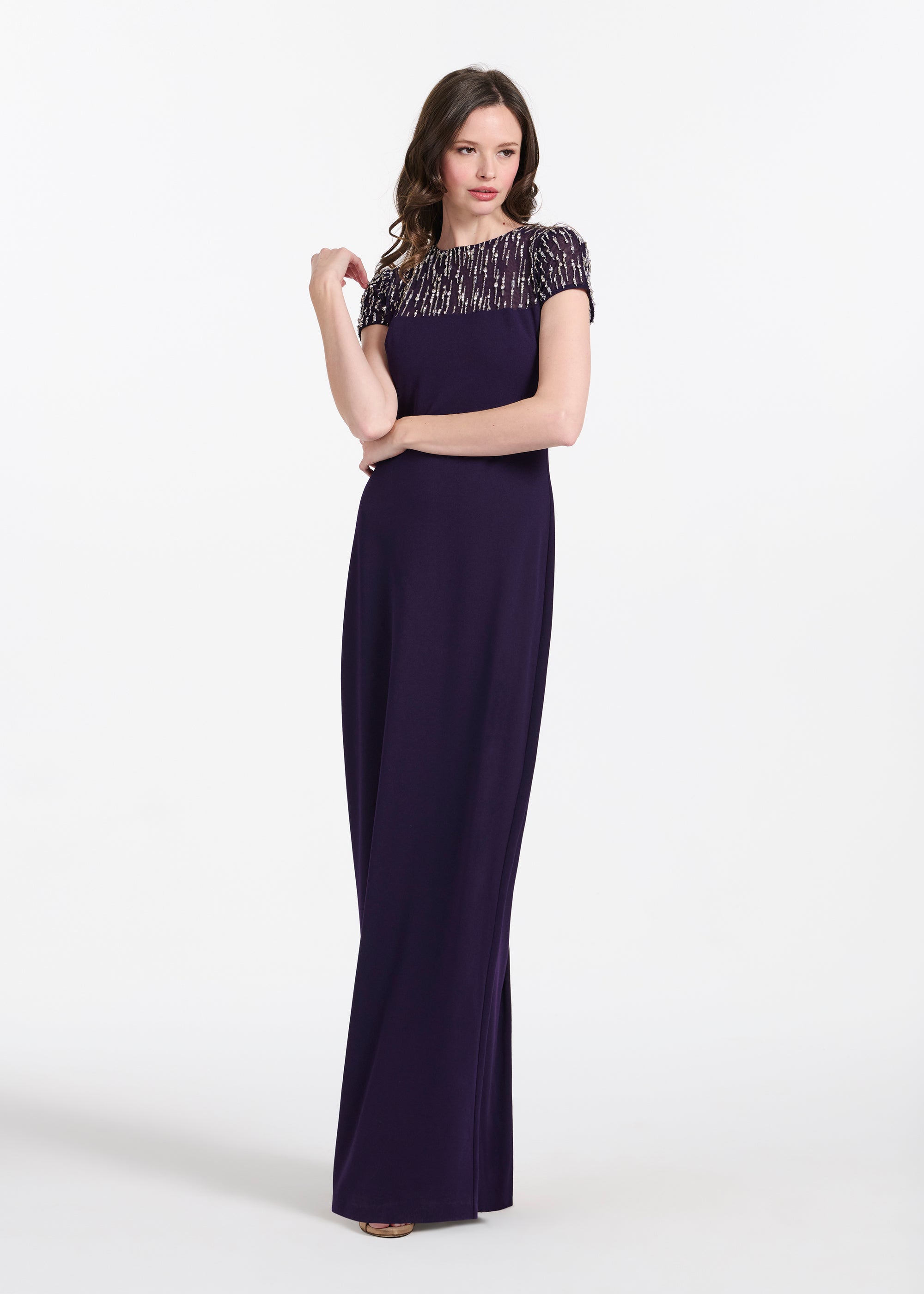 ILLUSION CRYSTAL STRETCH CREPE GOWN BLACK