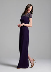 ILLUSION CRYSTAL STRETCH CREPE GOWN BLACK