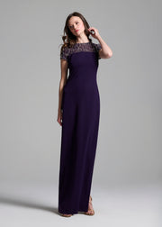 ILLUSION CRYSTAL STRETCH CREPE GOWN BLACK