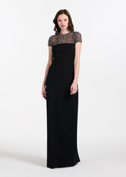 ILLUSION CRYSTAL STRETCH CREPE GOWN BLACK