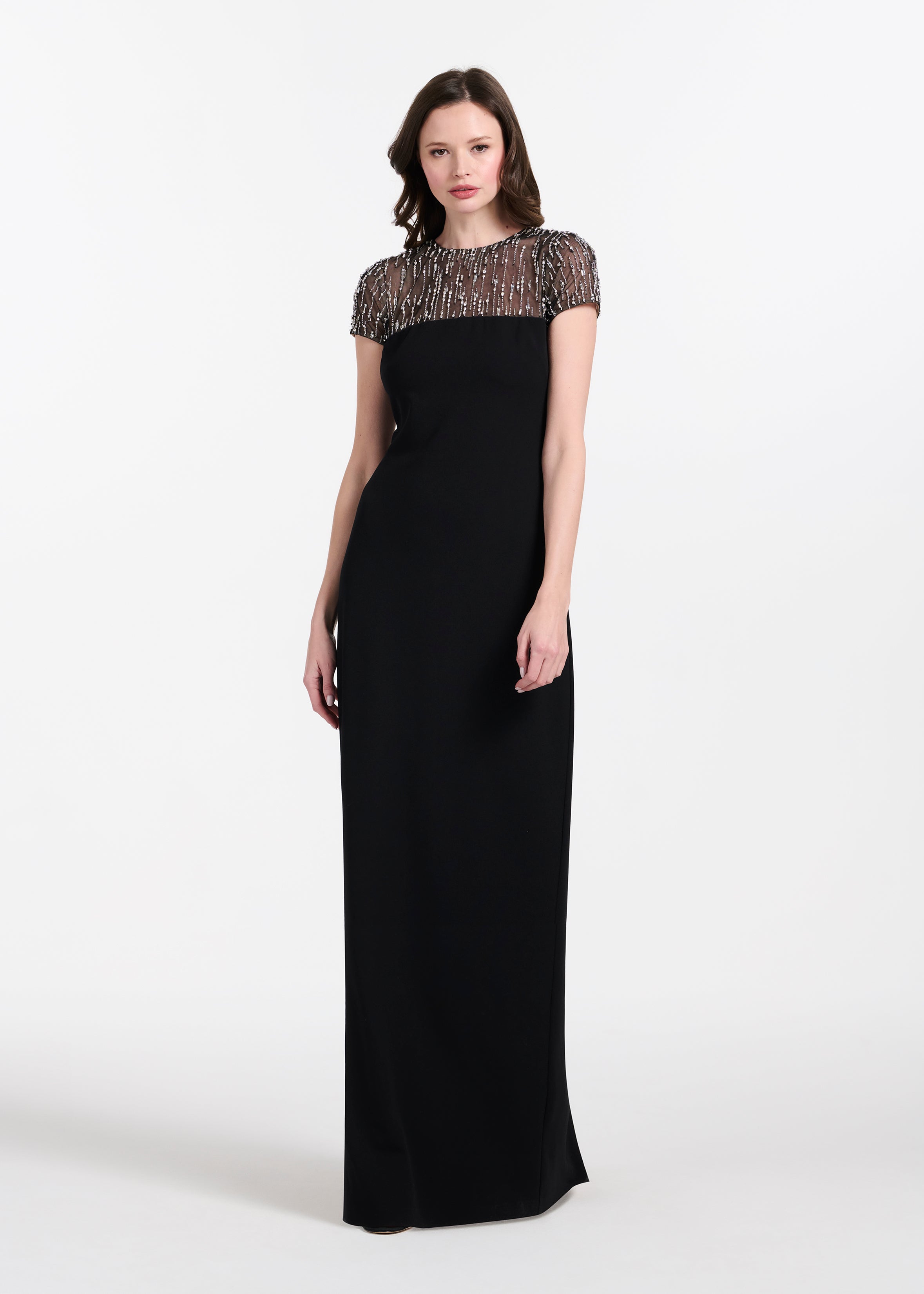 ILLUSION CRYSTAL STRETCH CREPE GOWN BLACK