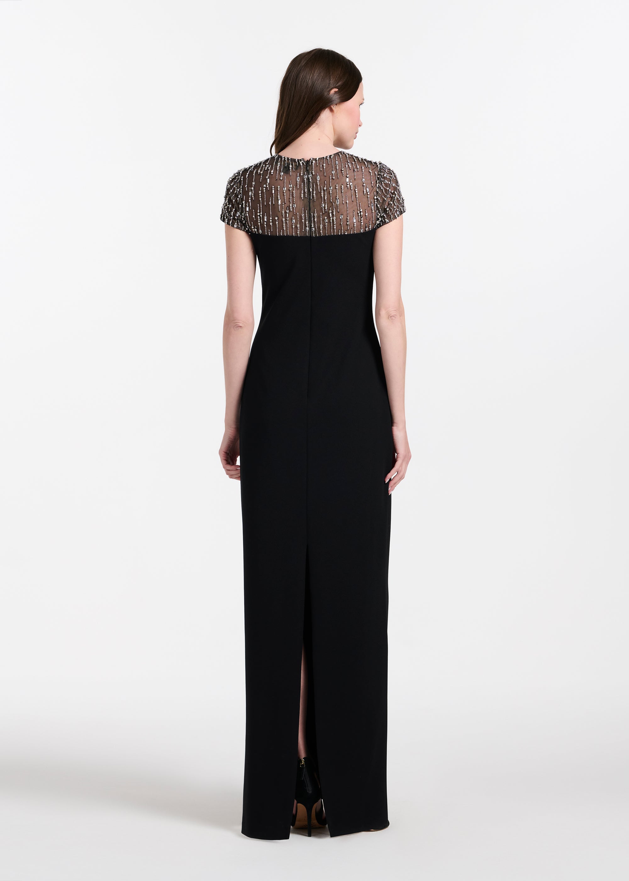 ILLUSION CRYSTAL STRETCH CREPE GOWN BLACK