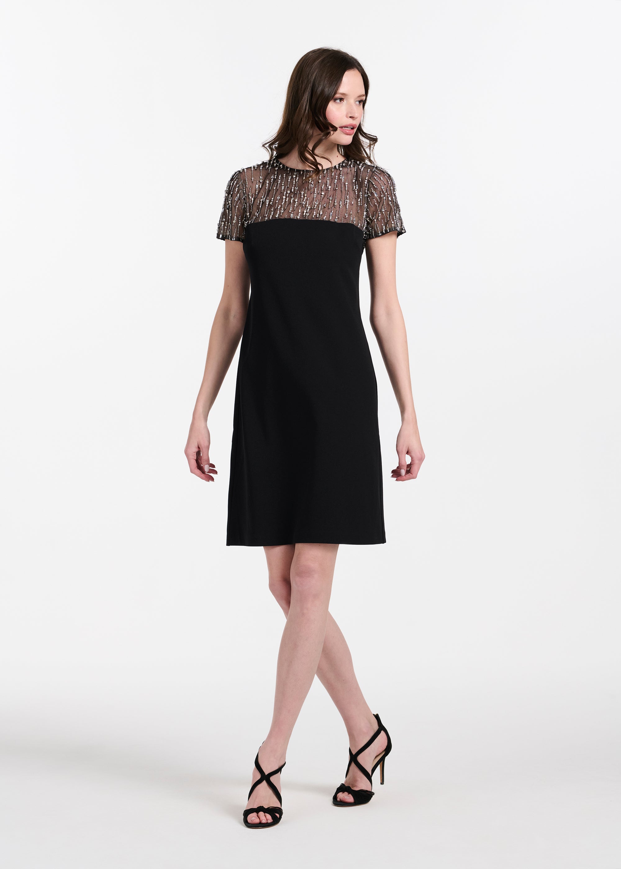 CRYSTAL ILLUSION STRETCH CREPE MINI DRESS IVORY