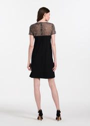 CRYSTAL ILLUSION STRETCH CREPE MINI DRESS IVORY