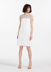 CRYSTAL ILLUSION STRETCH CREPE MINI DRESS IVORY