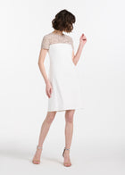 CRYSTAL ILLUSION STRETCH CREPE MINI DRESS IVORY