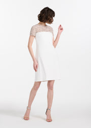 CRYSTAL ILLUSION STRETCH CREPE MINI DRESS IVORY