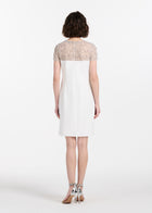 CRYSTAL ILLUSION STRETCH CREPE MINI DRESS IVORY