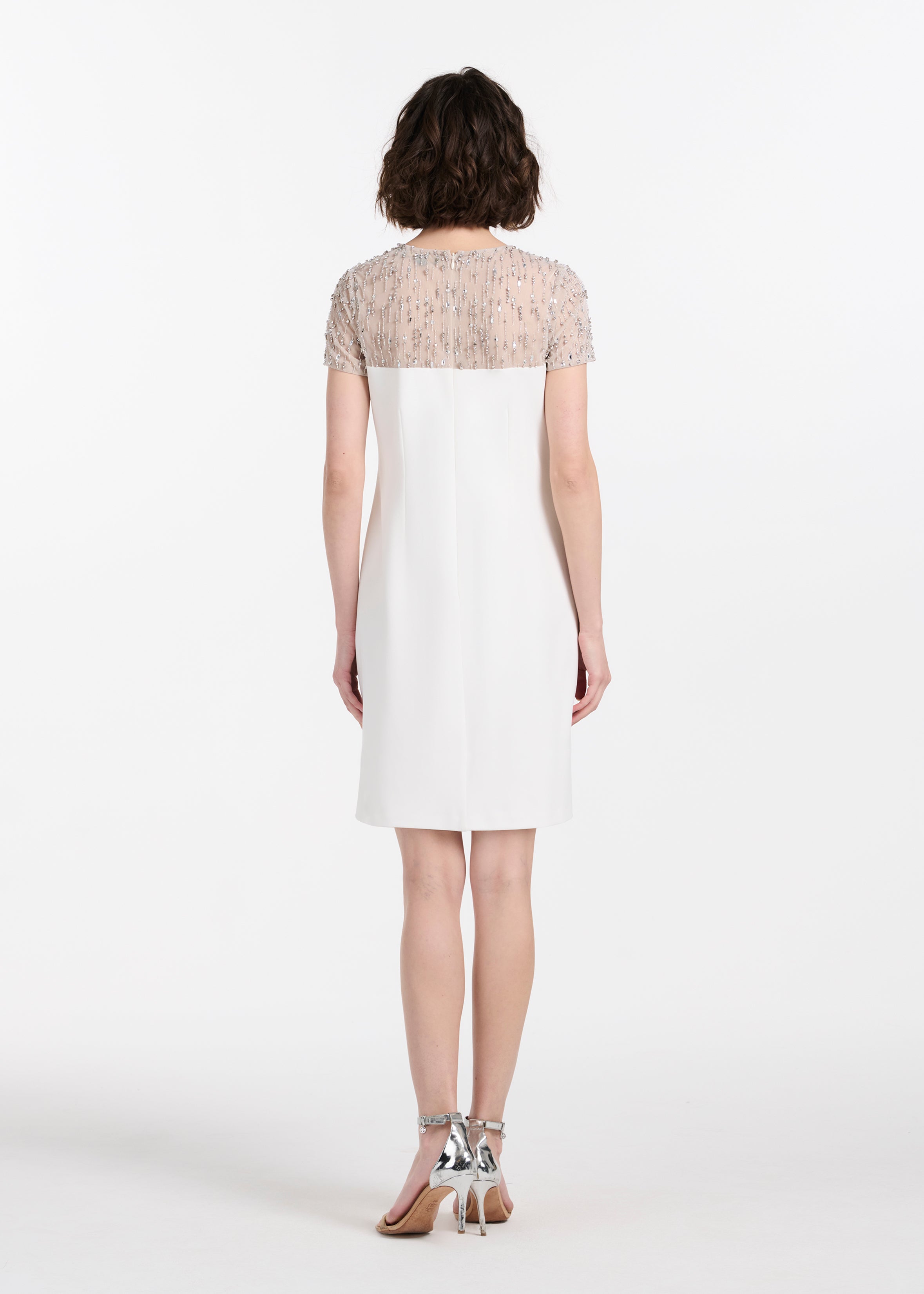 CRYSTAL ILLUSION STRETCH CREPE MINI DRESS IVORY