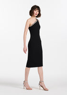 STRETCH CREPE CRYSTAL ONE SHOULDER MIDI DRESS