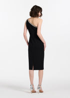 STRETCH CREPE CRYSTAL ONE SHOULDER MIDI DRESS