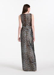 TAFFETA ANIMAL SURPLICE GOWN WITH CRYSTAL TRIM