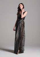 TAFFETA ANIMAL SURPLICE GOWN WITH CRYSTAL TRIM