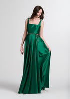 Taffeta Square Neck Gown With Crystal Trim And Corset - Emerald
