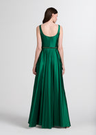 Taffeta Square Neck Gown With Crystal Trim And Corset - Emerald