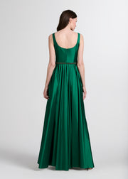 Taffeta Square Neck Gown With Crystal Trim And Corset - Emerald