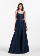 Taffeta Square Neck Gown With Crystal Trim And Corset - Emerald