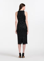 Encrusted Glass Jet And Emerald Beaded Racerback Midi Dress