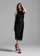 Encrusted Glass Jet And Emerald Beaded Racerback Midi Dress