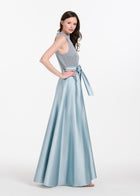 PEARL MOCK NECK TAFFETA GOWN LIGHT BLUE