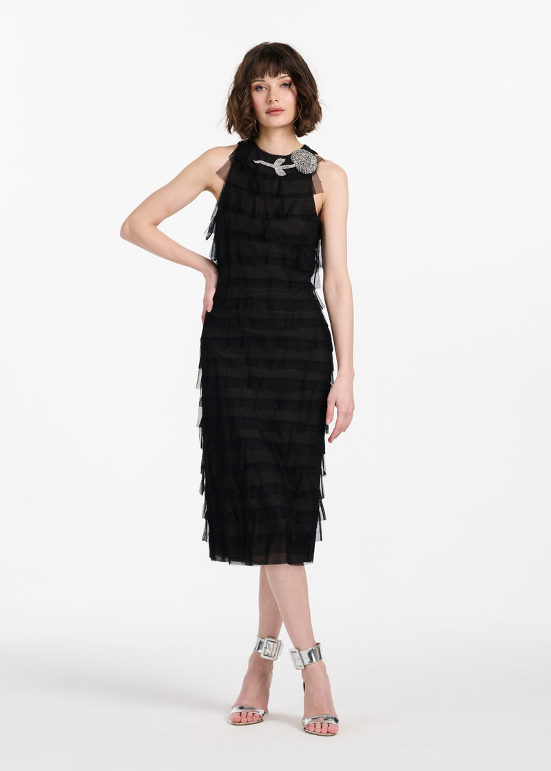 SPANISH LUXE TULLE LAYERED DRESS WITH CRYSTAL FLOWER