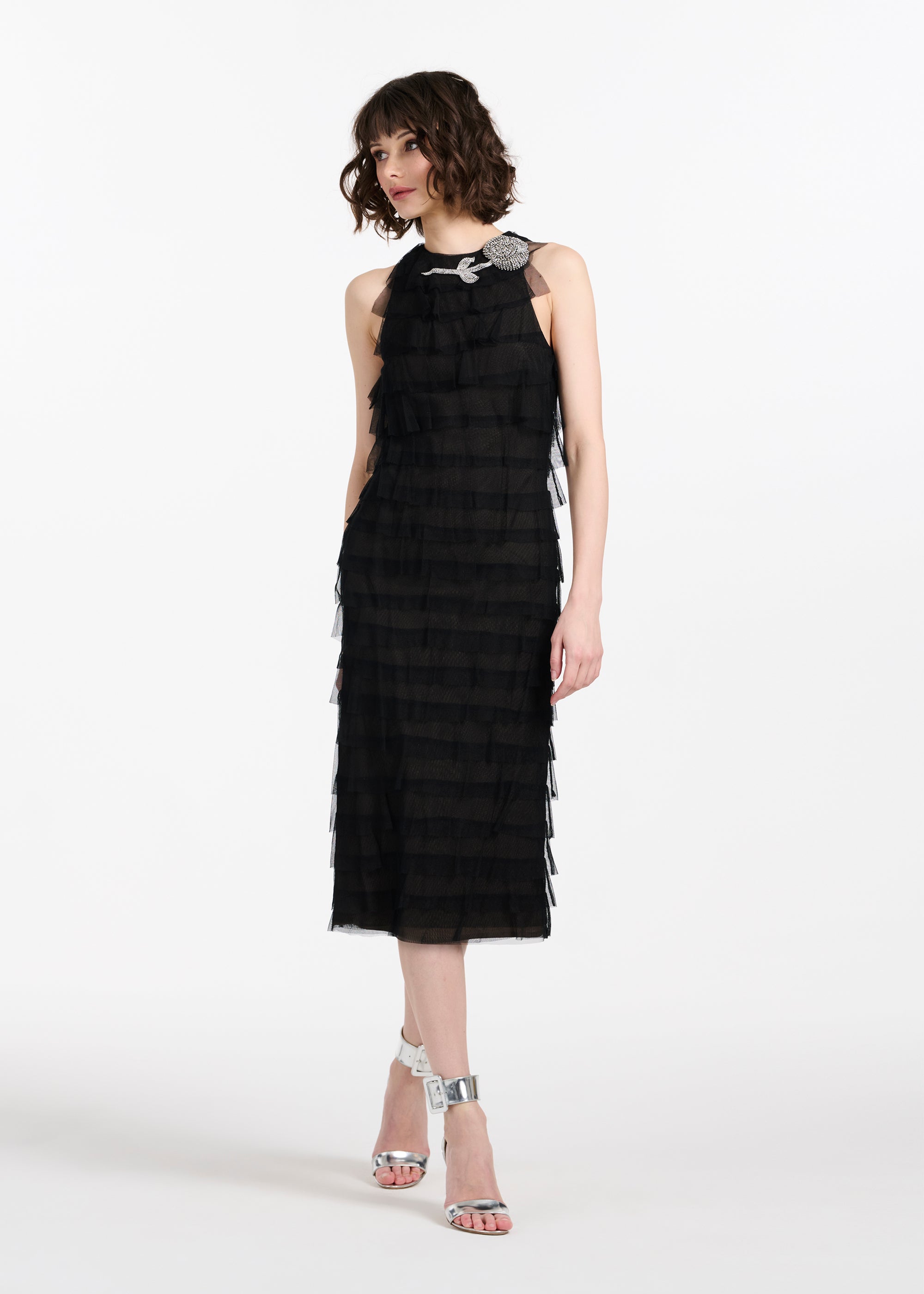 SPANISH LUXE TULLE LAYERED DRESS WITH CRYSTAL FLOWER