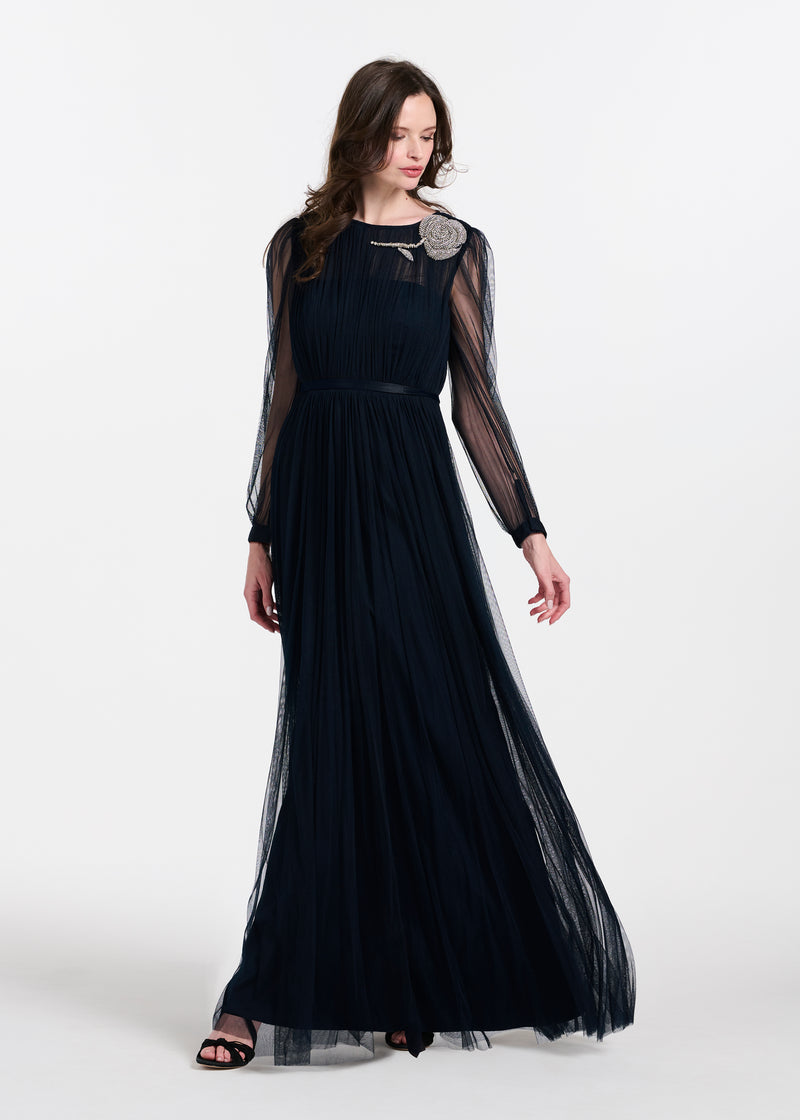 SPANISH LUXE TULLE GOWN WITH CRYSTAL FLOWER