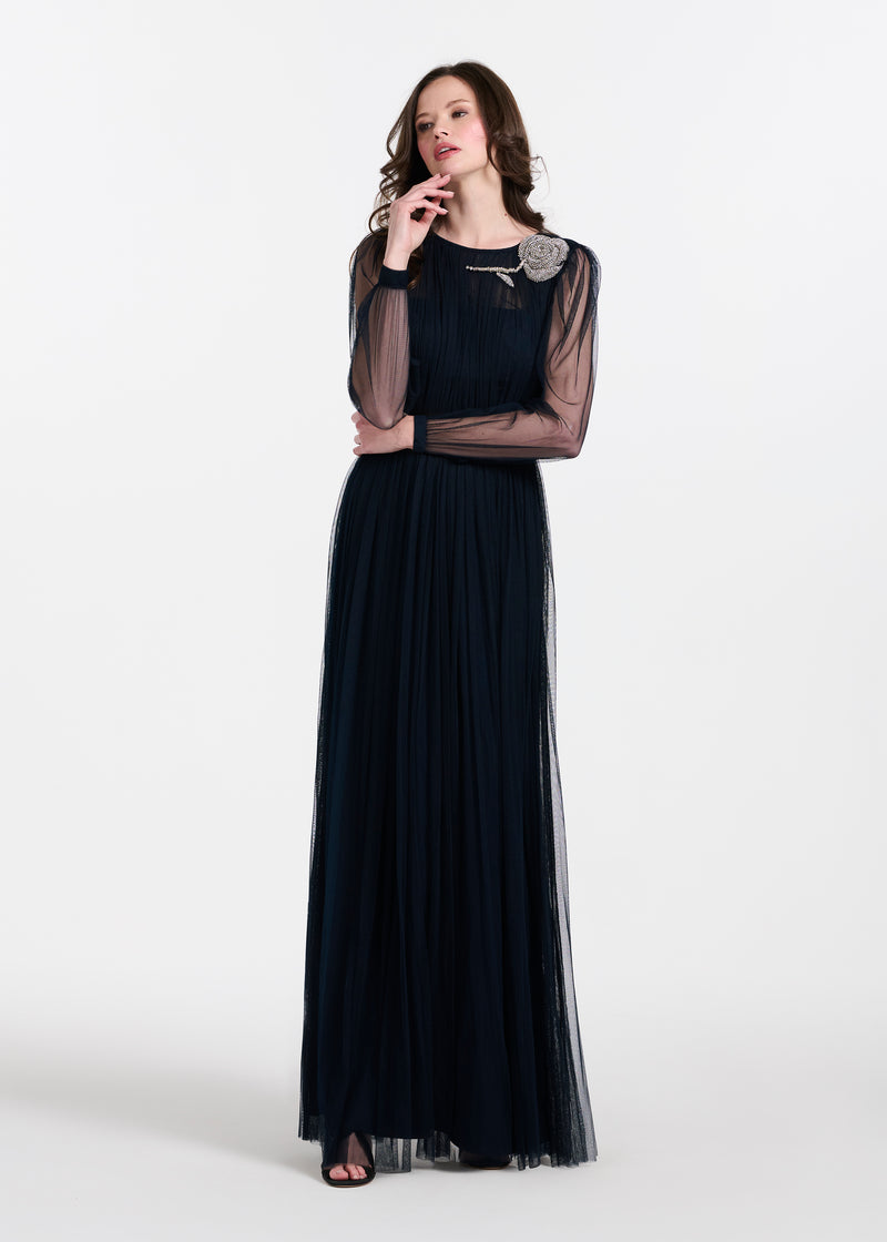 Spanish Luxe Tulle Gown With Crystal Flower