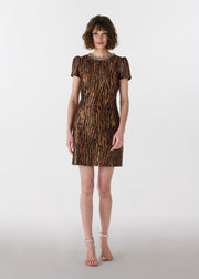 TIGER JACQUARD MINI DRESS WITH CRYSTAL NECKLINE