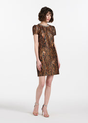 TIGER JACQUARD MINI DRESS WITH CRYSTAL NECKLINE