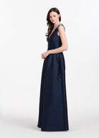 Faille Deep V Gown With Crystal Floral Bows