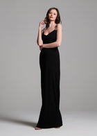 STRETCH CREPE SLIP DRESS WITH CRYSTAL FLOWER STRAPS