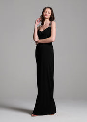 STRETCH CREPE SLIP DRESS WITH CRYSTAL FLOWER STRAPS