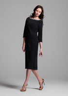 STRETCH CREPE MIDI WITH CRYSTAL FLOWERS BLACK