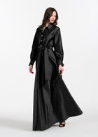 TAFFETA ALINE GOWN WITH CRYSTAL BUTTONS SILVER