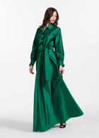 TAFFETA ALINE GOWN WITH CRYSTAL BUTTONS SILVER