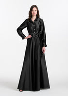 TAFFETA ALINE GOWN WITH CRYSTAL BUTTONS SILVER