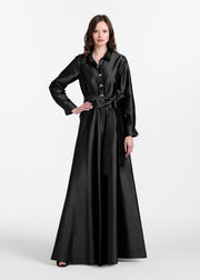 TAFFETA ALINE GOWN WITH CRYSTAL BUTTONS SILVER