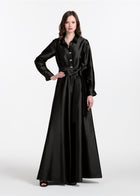 TAFFETA ALINE GOWN WITH CRYSTAL BUTTONS SILVER