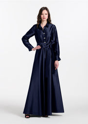 TAFFETA ALINE GOWN WITH CRYSTAL BUTTONS SILVER