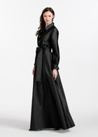 TAFFETA ALINE GOWN WITH CRYSTAL BUTTONS SILVER