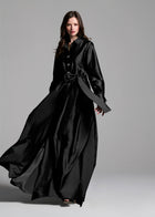 TAFFETA ALINE GOWN WITH CRYSTAL BUTTONS SILVER